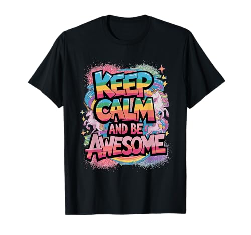 Tochter Keep Calm be Awesome Einhorn Ponny Mädchen pinkes T-Shirt von süßes Regenbogen Einhörner Designs für Mädels