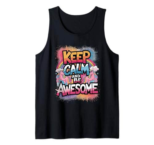 Tochter Keep Calm be Awesome Einhorn Ponny Mädchen pinkes Tank Top von süßes Regenbogen Einhörner Designs für Mädels