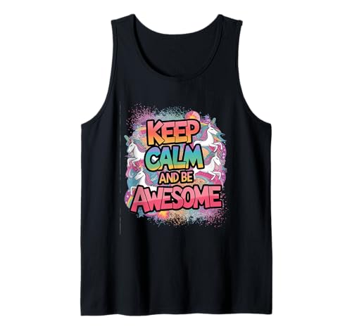 Tochter Keep Calm be Awesome Einhorn Ponny Mädchen pinkes Tank Top von süßes Regenbogen Einhörner Designs für Mädels