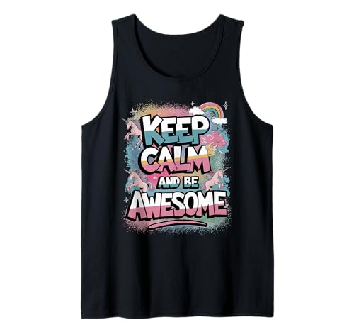 Tochter Keep Calm be Awesome Einhorn Ponny Mädchen pinkes Tank Top von süßes Regenbogen Einhörner Designs für Mädels