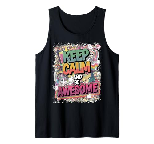 Tochter Keep Calm be Awesome Einhorn Ponny Mädchen pinkes Tank Top von süßes Regenbogen Einhörner Designs für Mädels
