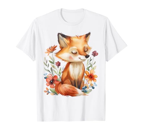 Fuchs mit Blumen süße Füchse Mädchen Tochter T-Shirt von süßes farbenfrohe Fuchs Liebhaber Outfits