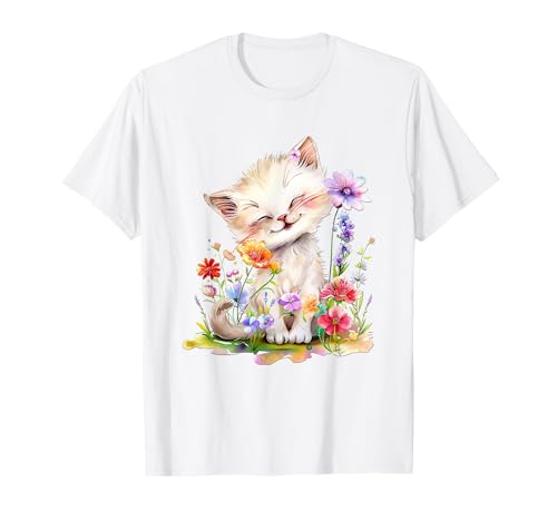 Baby Katze mit Blumen süße Katzen Kätzchen Mädchen Tochter T-Shirt von süßes farbenfrohe Katzen Liebhaber Outfits