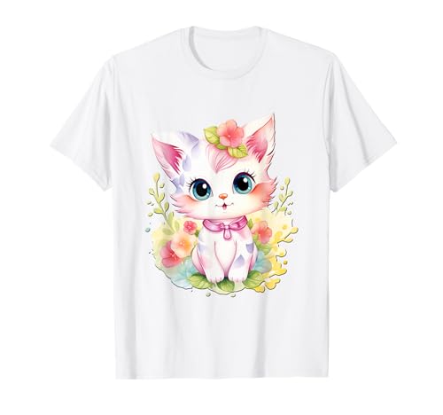 süßes farbenfrohe Katzen Liebhaber Outfits Baby Katze mit Blumen süße Katzen Kätzchen Mädchen Tochter T-Shirt von süßes farbenfrohe Katzen Liebhaber Outfits