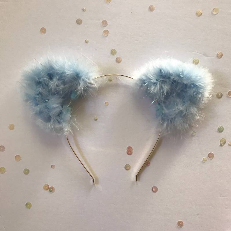 Himmelblaue Katzenohren Mit Tinsel - Hellblaue Weiche Blaue Festival Stirnband Blaues Katzenohr von sugarlux
