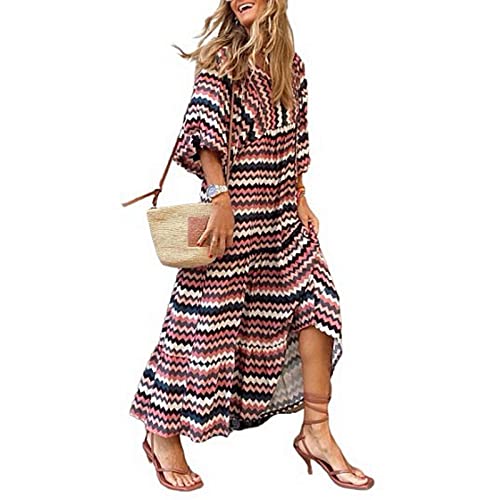 Damen Sommer Casual Boho Maxikleid V-Ausschnitt Blumendruck Puff Kurzarm Kleid Hohe Taille A-Linie Flowy Midi Strandkleider Beachwear Streetwear von sujinxiu