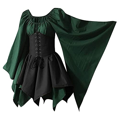 sujinxiu Damen Gothic Kleid Mittelalter Renaissance Kostüm Halloween Viktorianisches Korsett Taille Flare Ärmel Kleid von sujinxiu