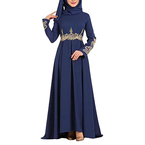 sujinxiu Frauen Elegante Muslimische Kleider Spitze Patchwork Muslimisches Maxikleid Ethnisches Langarm-arabisches Kaftan-Kleid Islamisches Strickjacken-Kleid Dubai-Kleid von sujinxiu