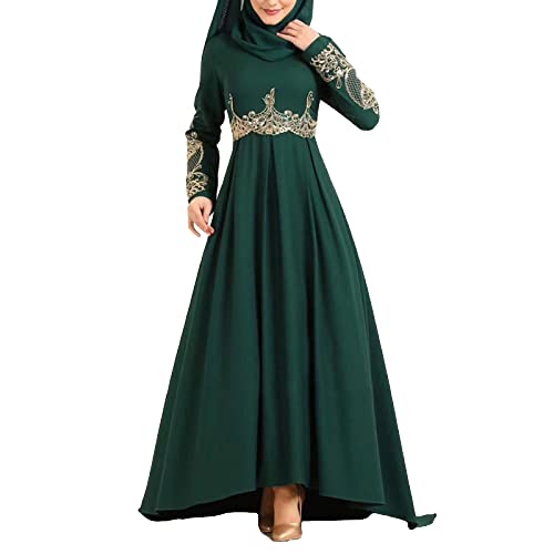 sujinxiu Frauen Elegante Muslimische Kleider Spitze Patchwork Muslimisches Maxikleid Ethnisches Langarm-arabisches Kaftan-Kleid Islamisches Strickjacken-Kleid Dubai-Kleid von sujinxiu