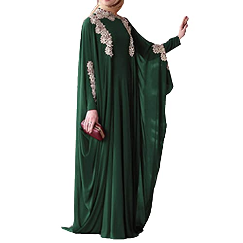 sujinxiu Frauen Elegante Muslimische Kleider Spitze Patchwork Muslimisches Maxikleid Ethnisches Langarm-arabisches Kaftan-Kleid Islamisches Strickjacken-Kleid Dubai-Kleid von sujinxiu