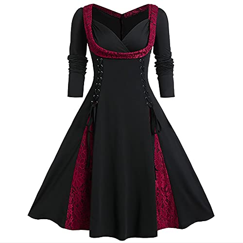 sujinxiu Frauen Mittelalter Kleid Renaissance Retro Kleider Steampunk Gothic Kleidung Lace Up Plus Size Kostüm für Halloween Party von sujinxiu