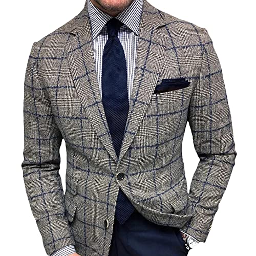 sujinxiu Herren Karo-Blazer Classic Fit Kariert Lässige Sakko-Jacke Eleganter Knopf Business-Blazer Sakko Revers Einreiher Anzugjacken von sujinxiu