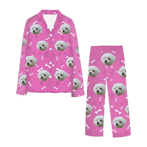 sujinxiu Personalisiertes Foto-Gesicht-Pyjama-Set für Damen und Herren, individuelles Foto-Gesicht Loungewear-Pyjama-Sets, personalisiertes lustiges Langarm-Gesicht-Nachtwäsche-Set von sujinxiu