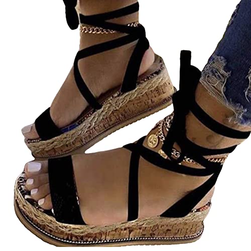 sujinxiu Sandalen für Damen mit Keilabsatz, Sandalen für Damen mit Plateausohle, Sommer-lässige Plateau-Sandalen mit Keilabsatz, modische Espadrille-Plattform-Strandsandalen mit offener Spitze von sujinxiu