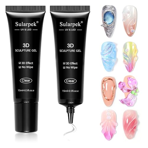 Sularpek 2 * 15g 3D Skulptur Nail Gel, Klares Multifunktionell Rhinestone Glue Gel, Sculpting Nagelmodellage Gel für Nageldesign Carving Painting DIY Sculpting Nagelmodellage Hause von sularpek