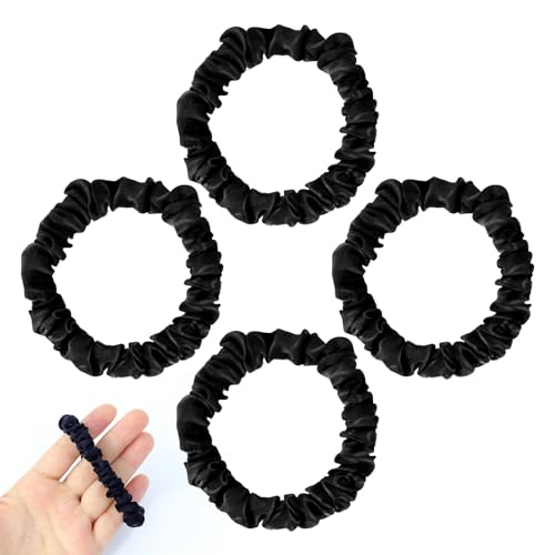 Sularpek 4 Stück Haargummi Seide, Schwarz Satin Haargummi, Scrunchie Kleine Haarschmuck, Silk Haarschmuck Haare Ringe für Mädchen Damen von sularpek