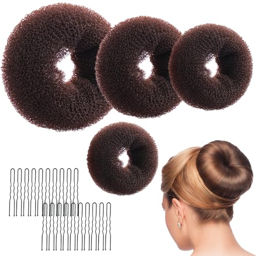 Sularpek Duttkissen Donut Hair Bun Maker Set 4 Stück - Frisurenhilfe Set,20 U-Form Haarspange Haarnadel, Duttkissen Haarstyling Haarschmuck für Kinder Mädchen Frauen (Braun) von sularpek