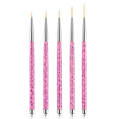 Sularpek Nail Art Liner Pinsel, 5 Stück Profi Detail Fine Nails Gel Nails Brush, Nagel Pinsel Dünn für Beauty Frauen Nagelstudio (5 Größen, Rosa) von sularpek