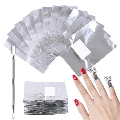 Sularpek Nail Polish Remover Wraps Pads, 200 Stück Nagellack Remover Pads und 1 Stück Nagelhaut Schieber, Aluminiumfolie Nagellack Remover Pads Gellack schnell und sanft entfernen zu können von sularpek