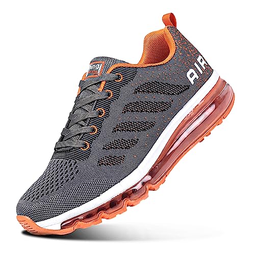 Herren Damen Sportschuhe Air Sneakers Turnschuhe Unisex Laufschuhe Leichtgewichts Walkingschuhe Fitness Shoes Outdoor Schuhe GreyOrange 46 von Sumateng