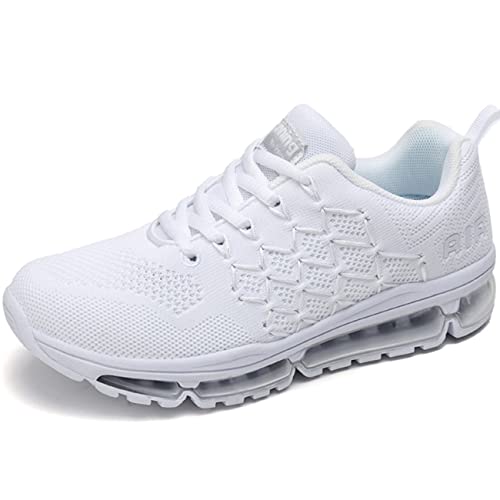 Sportschuhe Herren Damen Laufschuhe Leichte Turnschuhe Atmungsaktiv Sneakers Air Schuhe Running Fitness Walking Gym Schwarz Weiß Blau Rot 877-Purewhite-39 von Sumateng