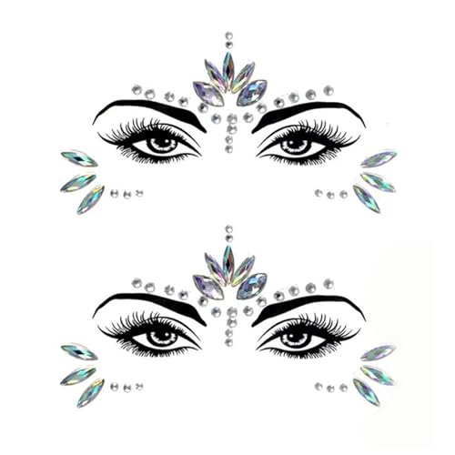 Glitzersteine Selbstklebend Gesicht – 2er Pack Strasssteine Temporär, Wiederverwendbare Gesichtstattoos für Festivals, Karneval, Hochzeit & Makeup – Gold/Silber von sundrerfect