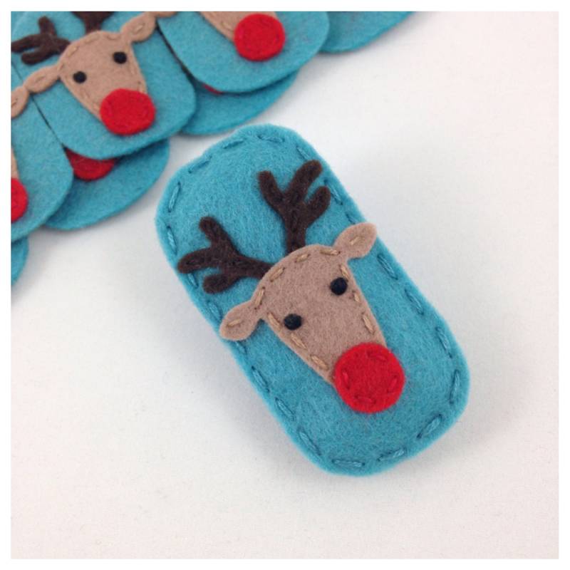 Filz Haarspange, No Slip Clip, Teal Mädchen Weihnachten Rudolph The Red Nose Reindeer von sundropclips