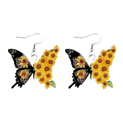 Schmetterlings-Ohrringe, eleganter Acryl-Schmetterling und Sonnenblumen-Anhänger, einzigartig, niedlich, lustige Ohrringe für Damen, Sommer, Urlaub, lässiges Schmuckgeschenk, Large, Acryl, Kein Schmetterlings-Ohrringe, eleganter Acryl-Schmetterling und Sonnenblumen-Anhänger, einzigartig, niedlich, lustige Ohrringe für Damen, Sommer, Urlaub, lässiges Schmuckgeschenk, Large, Acryl, Kein von sunglnl