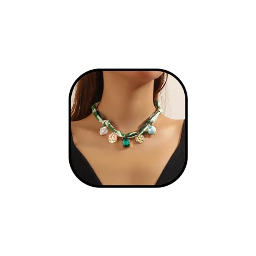 sunglnl Bandana-Halskette für Damen, grüne und weiße Schals und rechteckiger Strass-Anhänger, Sommerwald-Stil, Schmuck, Geschenk, Large, Legierter Stahl, Kein Edelstein sunglnl Bandana-Halskette für Damen, grüne und weiße Schals und rechteckiger Strass-Anhänger, Sommerwald-Stil, Schmuck, Geschenk, Large, Legierter Stahl, Kein Edelstein von sunglnl