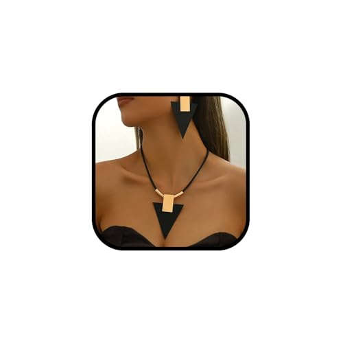 sunglnl Goldschmuck-Set für Damen, geometrischer Anhänger, schwarzes Dreieck, Acryl-Halskette und Ohrringe, Vintage-Stil, trendig, Bohemian-Stil, minimalistisch, Schmuckgeschenk, Large, Legierter sunglnl Goldschmuck-Set für Damen, geometrischer Anhänger, schwarzes Dreieck, Acryl-Halskette und Ohrringe, Vintage-Stil, trendig, Bohemian-Stil, minimalistisch, Schmuckgeschenk, Large, Legierter von sunglnl