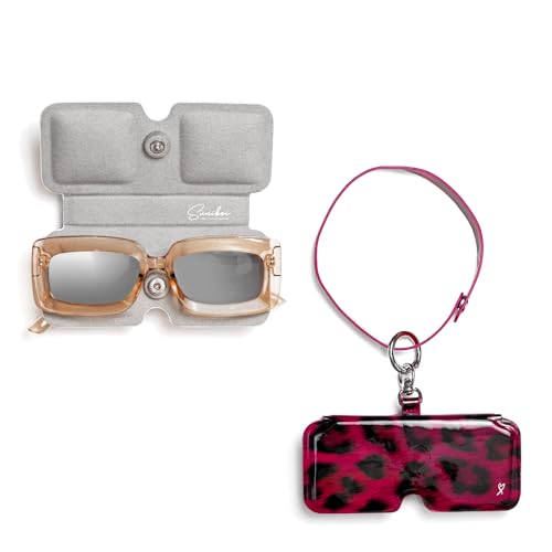 suniboi Brillenetui Damen, Herren - Brillentasche, weich, schmal - Brillenhülle - Brillenbeutel - Brillen Etuitasche - Sunglasses case Sonnenbrillen - mit Karabiner zum Anhängen (Leopard pink) von suniboi