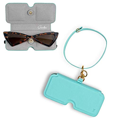 suniboi Brillenetui Damen, Herren - Brillentasche, weich, schmal - Brillenhülle - Brillenbeutel - Brillen Etuitasche - Sunglasses case Sonnenbrillen - mit Karabiner, zum anhängen (türkis mit Gold) von suniboi