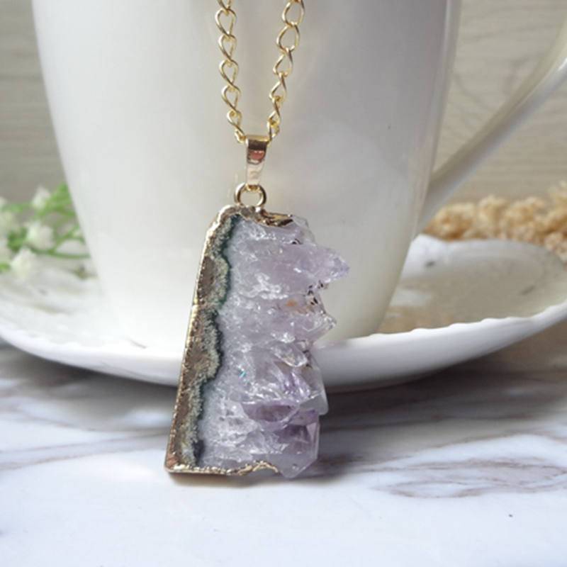 Amethyst Druzy Drusy Roher Rohedelstein Vergoldete Anhänger Halskette 1128 von sunnylianghandmade