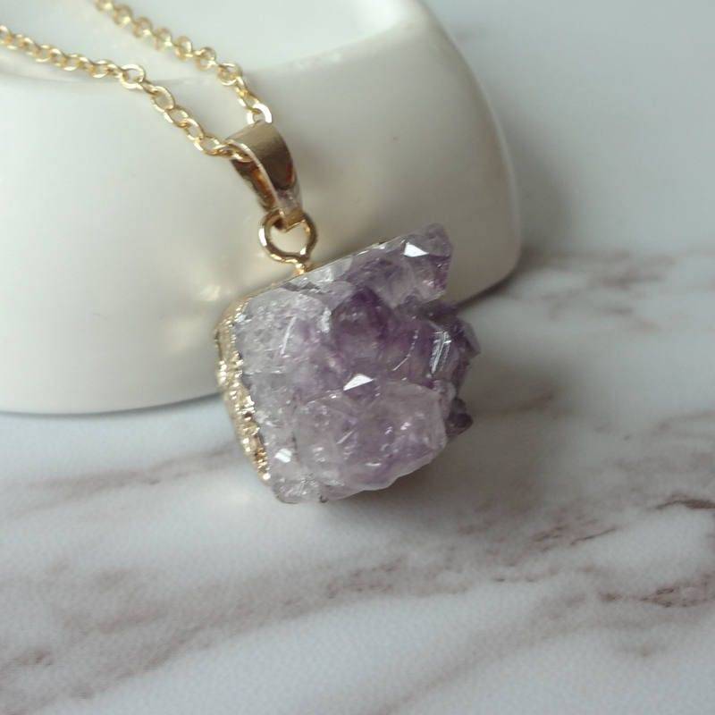 Amethyst Druzy Drusy Roher Rohedelstein Vergoldete Anhänger Halskette 1276 von sunnylianghandmade