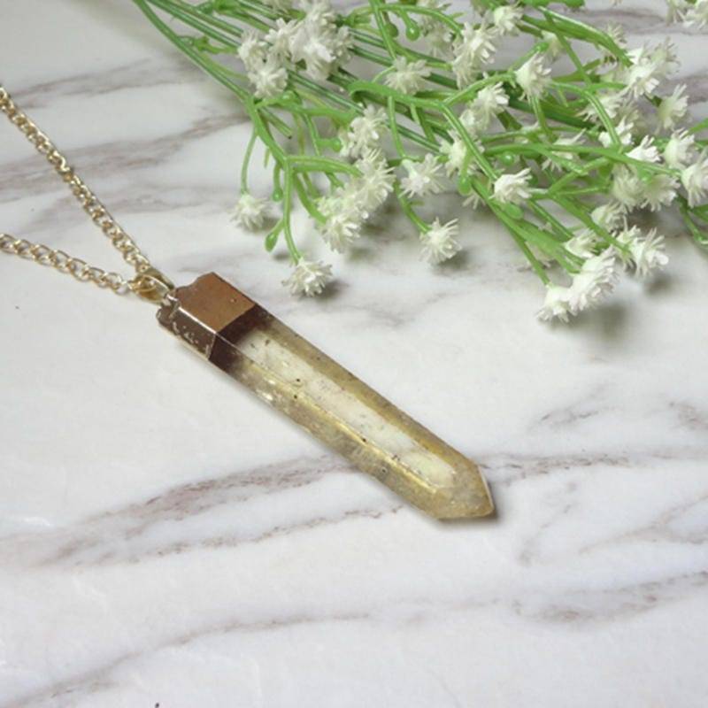 Druzy Gelber Kristall Rohedelstein Vergoldete Anhänger Halskette 1125 von sunnylianghandmade