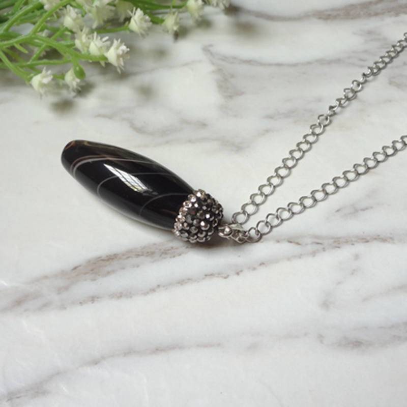 Edelstein Achat Stein Schwarz Anhänger Frauen Halskette 1150 von sunnylianghandmade