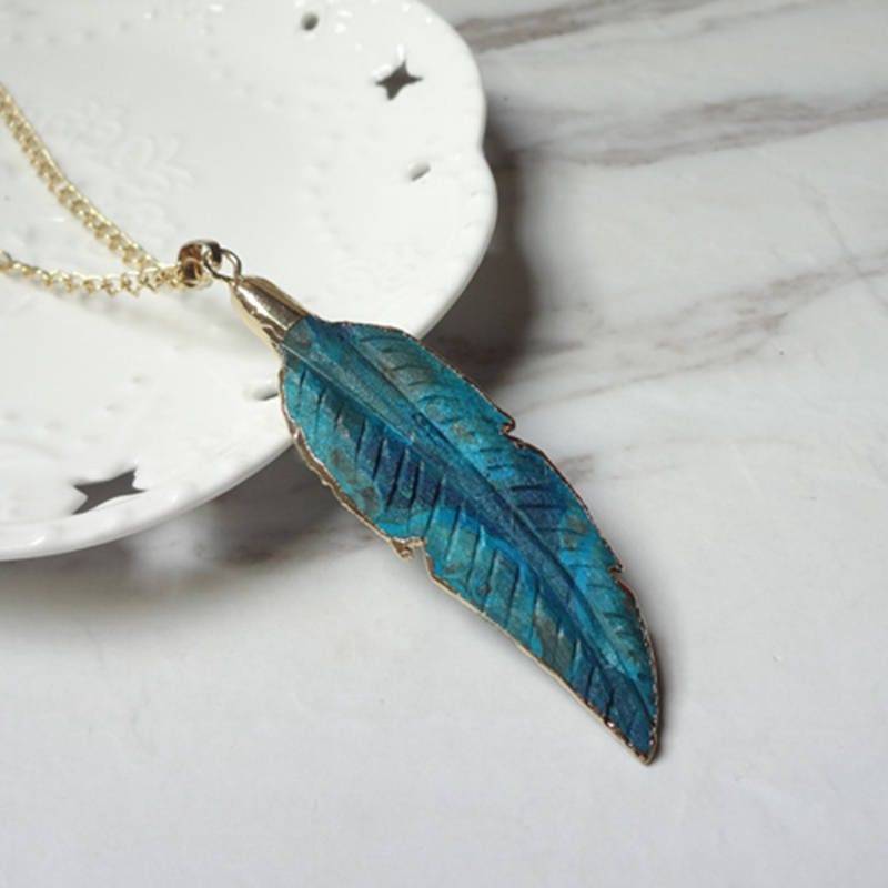 Edelstein Blau Blatt Anhänger Frauen Halskette Goldene 1122 von sunnylianghandmade