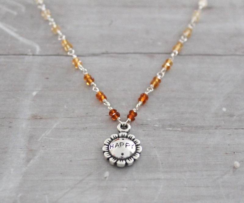 Blume Charm Halskette, Zierliche Sterling Silber Citrin November Geburtsstein, Bedeutungsvolles Geschenk, Geschenk Für Sie von sunnymarigold