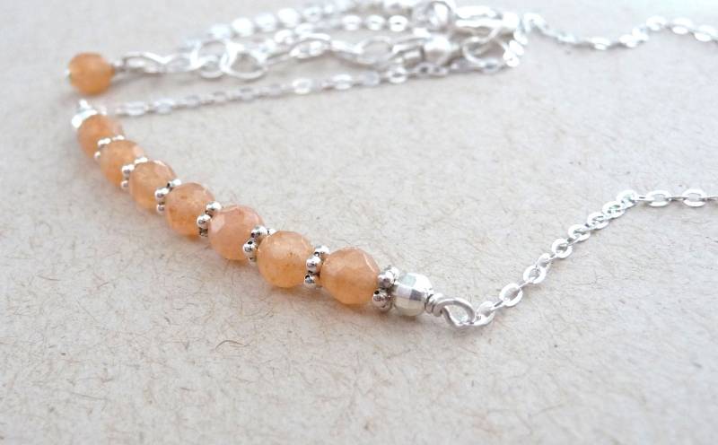 Pfirsich Aventurin Bar Halskette, Sterling Silber Edelstein Geschenk Für Sie Pfirsich Aventurin Bar Halskette, Sterling Silber Edelstein Geschenk Für Sie von sunnymarigold