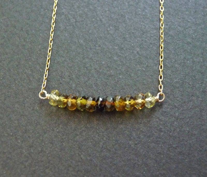 Turmalin Bar Halskette, Edelstein Und Gold Kette Zierliche Gold Filled Ombre Schmuck von sunnymarigold