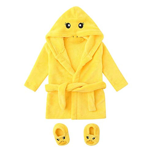 sunnymi 0-12 Monate Baby Jungen Mädchen Flanell Bademäntel Hoodie Nachtwäsche + Schuhe Outfits (A Gelb, 6-12 Monate) von sunnymi