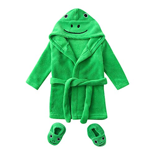 sunnymi 0-12 Monate Baby Jungen Mädchen Flanell Bademäntel Hoodie Nachtwäsche + Schuhe Outfits (A Grün, 0-6 Monate) von sunnymi