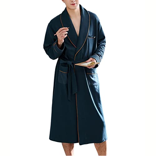 sunongvt Herren Bademantel 100% Baumwolle Kimono Cardigan Morgenmantel Bequeme und Atmungsaktive Nachtwäsche Loungewear Plus Size,Teal,XXL von sunongvt