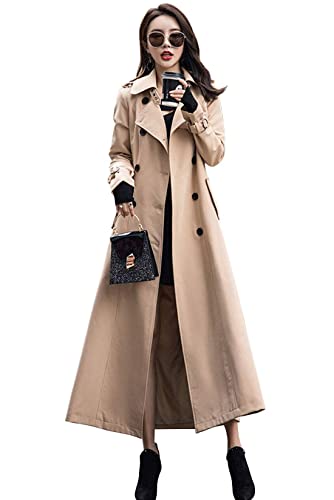 sunongvt Langer Trenchcoat Für Damen Zweireiher Duster Schlanke Passform Langer Maxi-Mantel,Beige,XXL von sunongvt