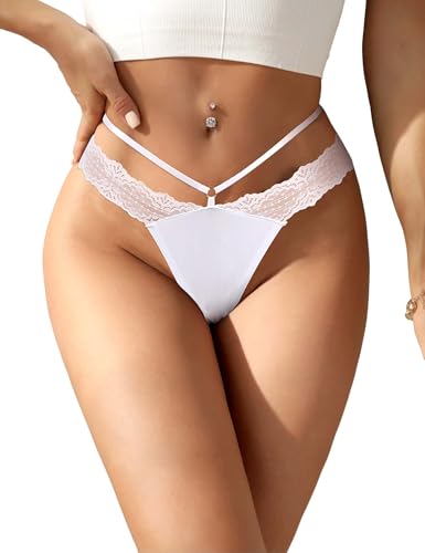 sunshinelady Damen Spitzen Slip Nahtlos Damen Seamless Panty Eisseide Frauen Unterwäsche String Ohne Naht Tanga Sexy Bequem Weich Weiß XXL von sunshinelady