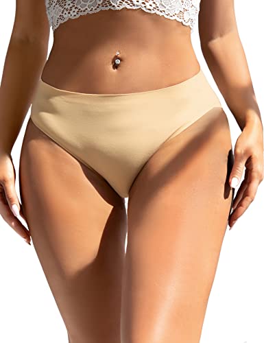 sunshinelady Damen Unterwäsche Nahtlos Unterhose für Frauen Seamless Slips Panties Hipster Weich Höschen Bequem Nahtlose Unterwäsche Einfarbig Figurbetont Beige XL-2XL von sunshinelady