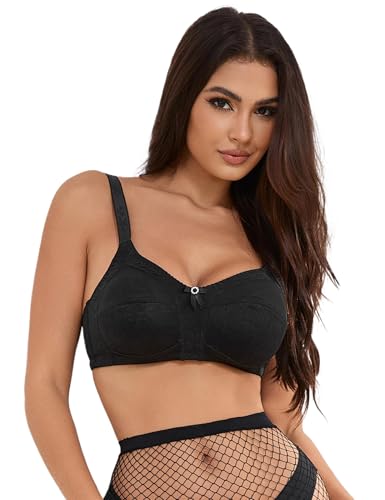 sunshinelady Große Größen Damen BH Jacquard Ohne Bügel Mesh Komfort Soft-BH Damen Unterwäsche Große Brüste Bra Bügellos für Mollige Frauen Atmungsaktiv Weich BHS Verstellbare Träger Schwarz 100C von sunshinelady