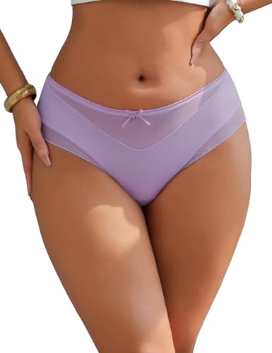 sunshinelady Unterhosen Damen Mesh Panties Transparent Hipster Bequem Brazilian Slip Große Größen Atmungsaktive Unterwäsche Low Rise Thong Underwear Women Elastische Dessous Für Mollige Lila M von sunshinelady