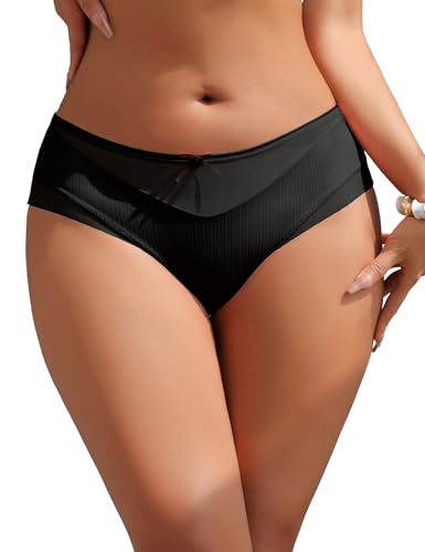 sunshinelady Unterhosen Damen Mesh Panties Transparent Hipster Bequem Brazilian Slip Große Größen Atmungsaktive Unterwäsche Low Rise Thong Underwear Women Elastische Dessous Für Mollige Schwarz XXL von sunshinelady