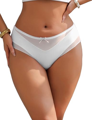 sunshinelady Unterhosen Damen Mesh Panties Transparent Hipster Bequem Brazilian Slip Große Größen Atmungsaktive Unterwäsche Low Rise Thong Underwear Women Elastische Dessous Für Mollige Weiß L von sunshinelady